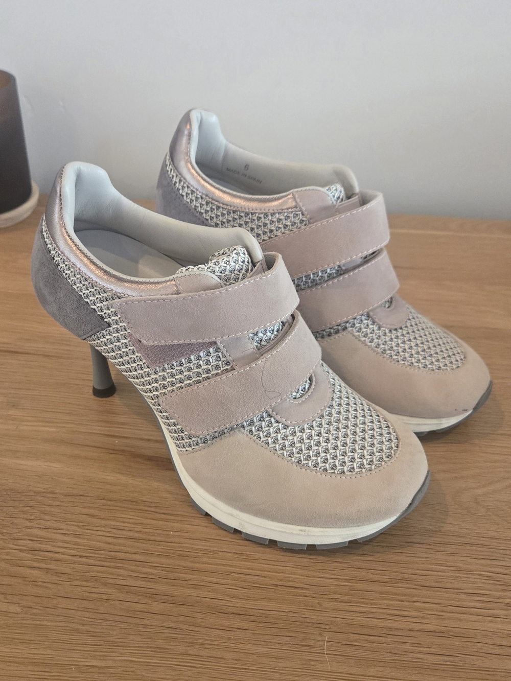 Women’s Blush Suede & Metallic Mesh Heeled Sneaker